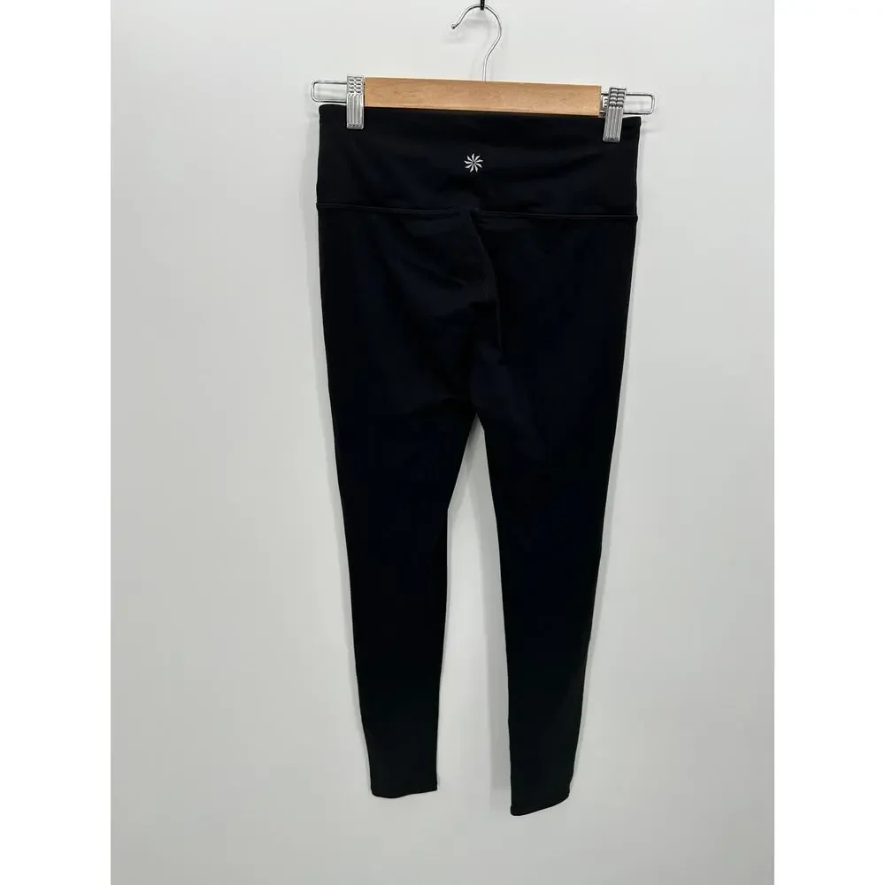 Athleta Womens‎ High Rise Gleam Tight Leggings Sz XS Black Faux Leather Ankle
